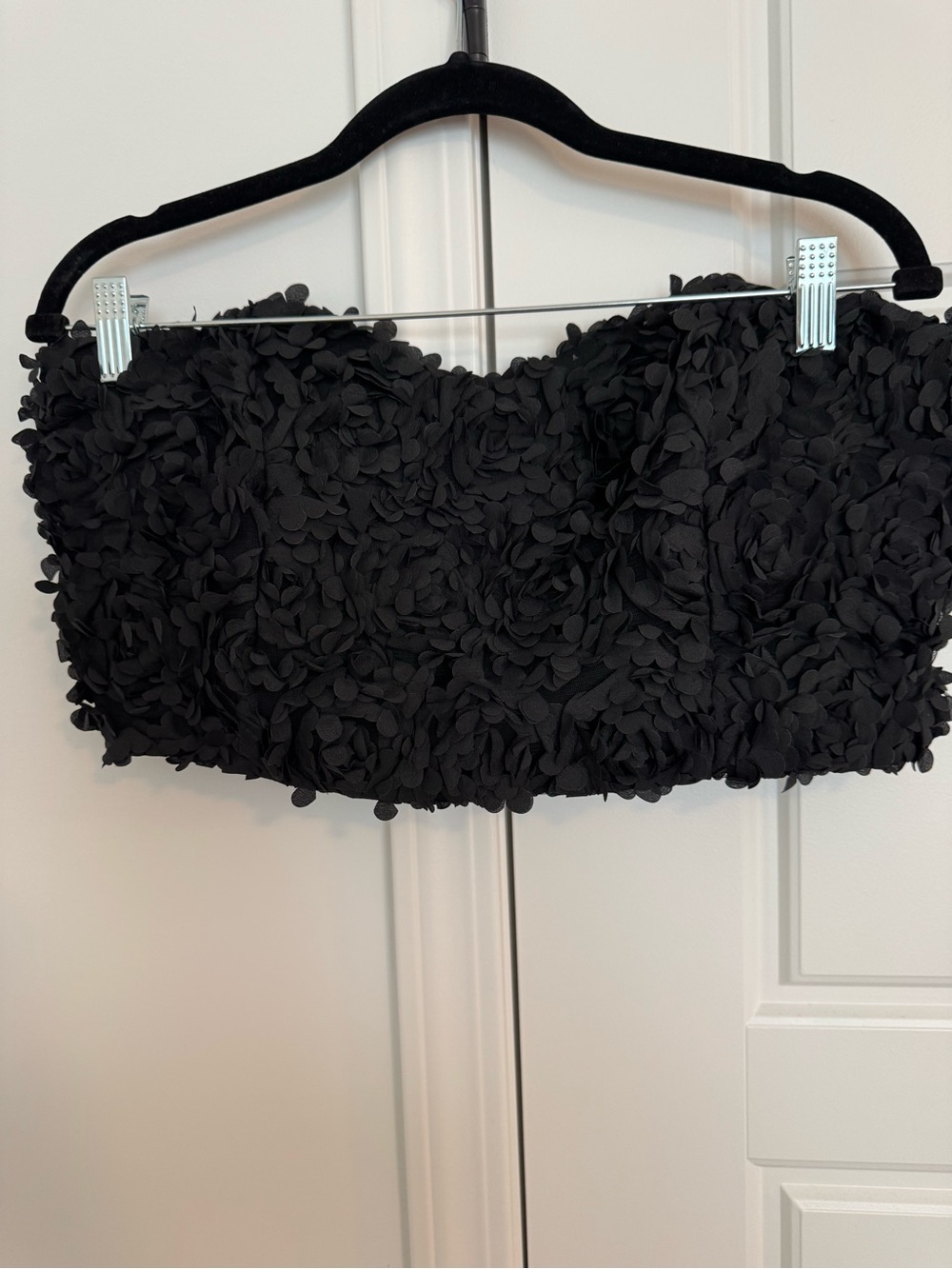 H&M Black Floral Appliqué Strapless Crop Top